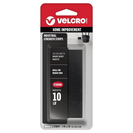 VELCRO Brand Industrial Strength Heavy Duty Strips, Indoor & Outdoor Use, Superior Adhesive Holding Power on Smooth Surfaces, 4in x 2in Black Strips 3 Count