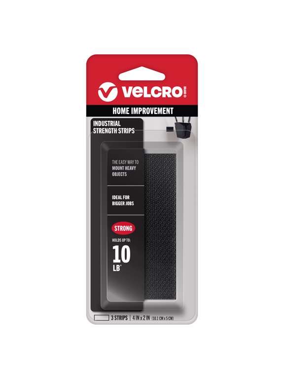 Brand Industrial Strength Heavy Duty Strips, Indoor & Outdoor Use, Superior Adhesive Holding Power on Smooth Surfaces, 4in x 2in Black Strips 3 Count