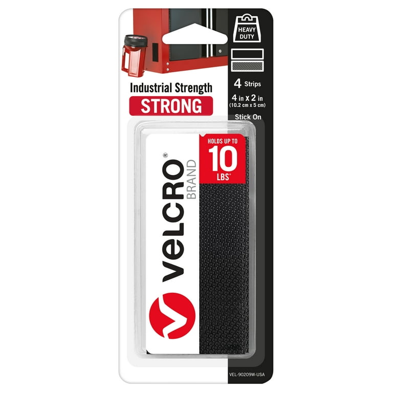 VELCRO Brand Industrial Strength Fasteners, Professional Grade Heavy Duty  4inx2in Strips Black 4 Ct, VEL-90209W-USA, ‎1.44 ounces 