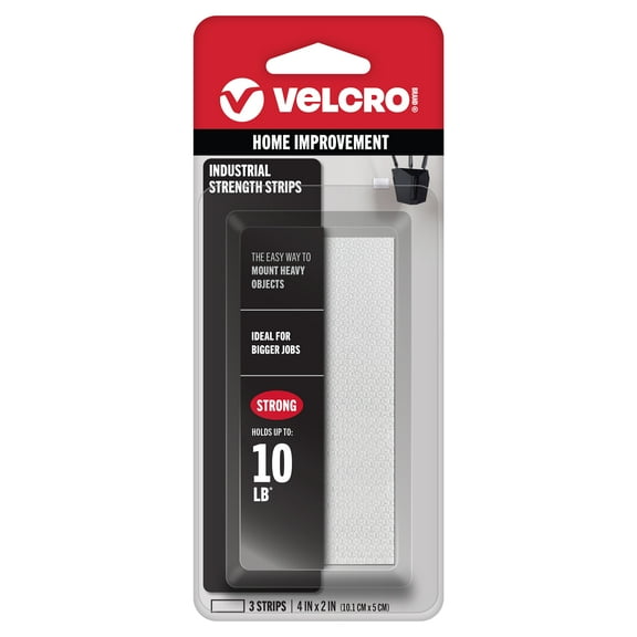 VELCRO Brand Industrial Strength Strips | Indoor & Outdoor Use | Superior Holding Power on Smooth Surfaces | 4in x 2in Strips | White | 3 Count