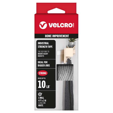 VELCRO Brand Industrial Strength Tape, Indoor & Outdoor Use, Heavy Duty Hold on Smooth Surfaces, 90595, Pack of 1 Roll,  4' x 2" Tape, White
