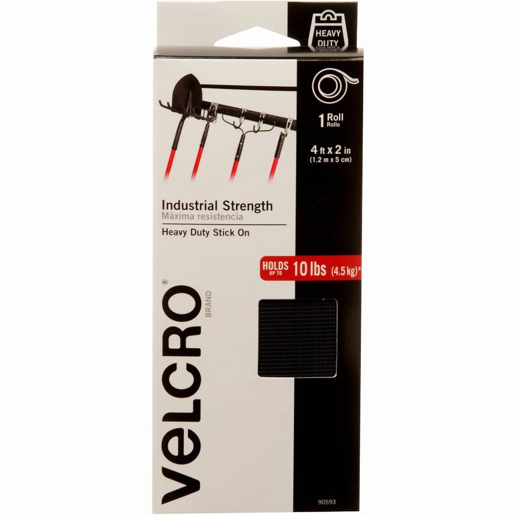 VELCRO® Brand Industrial Strength Tape, 4ft x 2in Roll, Black - Strong and easy to apply - simply peel and stick. Holds up to 1lbs per square inch | Bundle of 2 Rolls
