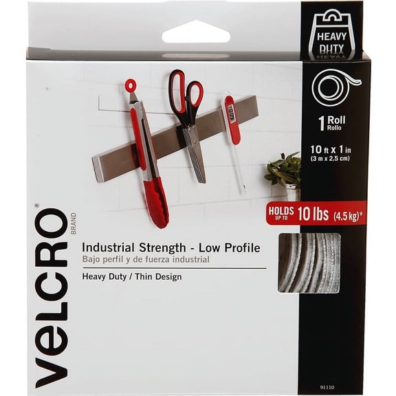 VELCRO® Brand Low Profile Industrial Strength Tape, 10ft x 1in Roll, White - For projects that need a powerful hold with a more finished look. Hol | Bundle of 2 Rolls