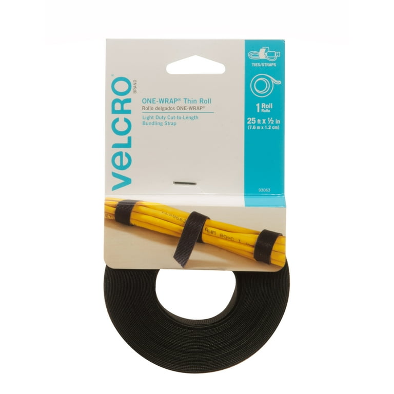 VELCRO Brand ONE-WRAP Bundling Ties – Reusable Fasteners for Keeping Cords  and Cables Tidy – Cut-to-Length Roll, 25ft x 1/2 in, Black