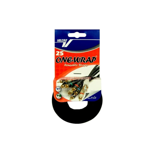 VELCRO Brand ONEWRAP Cable Ties 25Pk 8 x 1/2" Black Cord