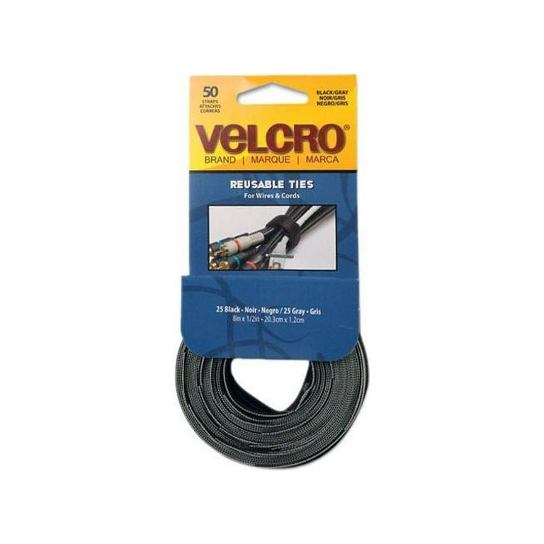 VELCRO Brand ONE-WRAP Cable Ties , Black Cord Organization Straps , Thin  Pre-Cut Design , Wire Management for Organizing Home, Office and Data  Centers, 8in x 1/2in Ties Gray & Black 50