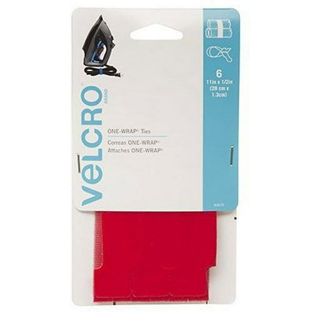 VELCRO Brand - ONE-WRAP For Cables, Wires & Cords - 11" x 1/2" Ties, 6 Ct. - Red