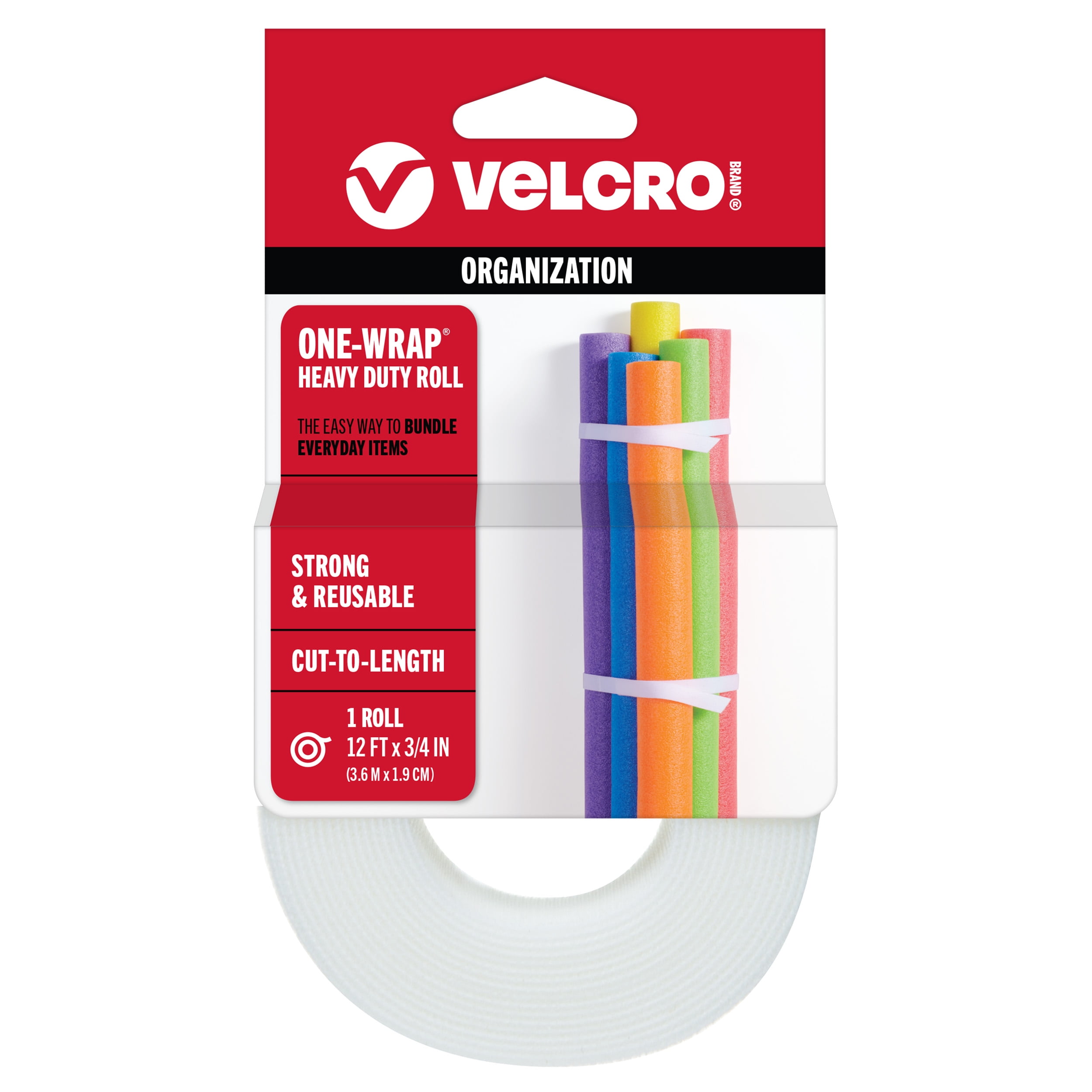 Reusable Cable Wraps VELCRO Heavy Duty ONE-WRAP Reusable Fasteners Roll 12ft x 3/4in White ...