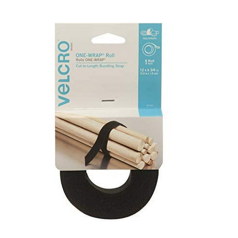 VELCRO Brand ONE-WRAP Roll 12ft x 3/4in Roll, Black