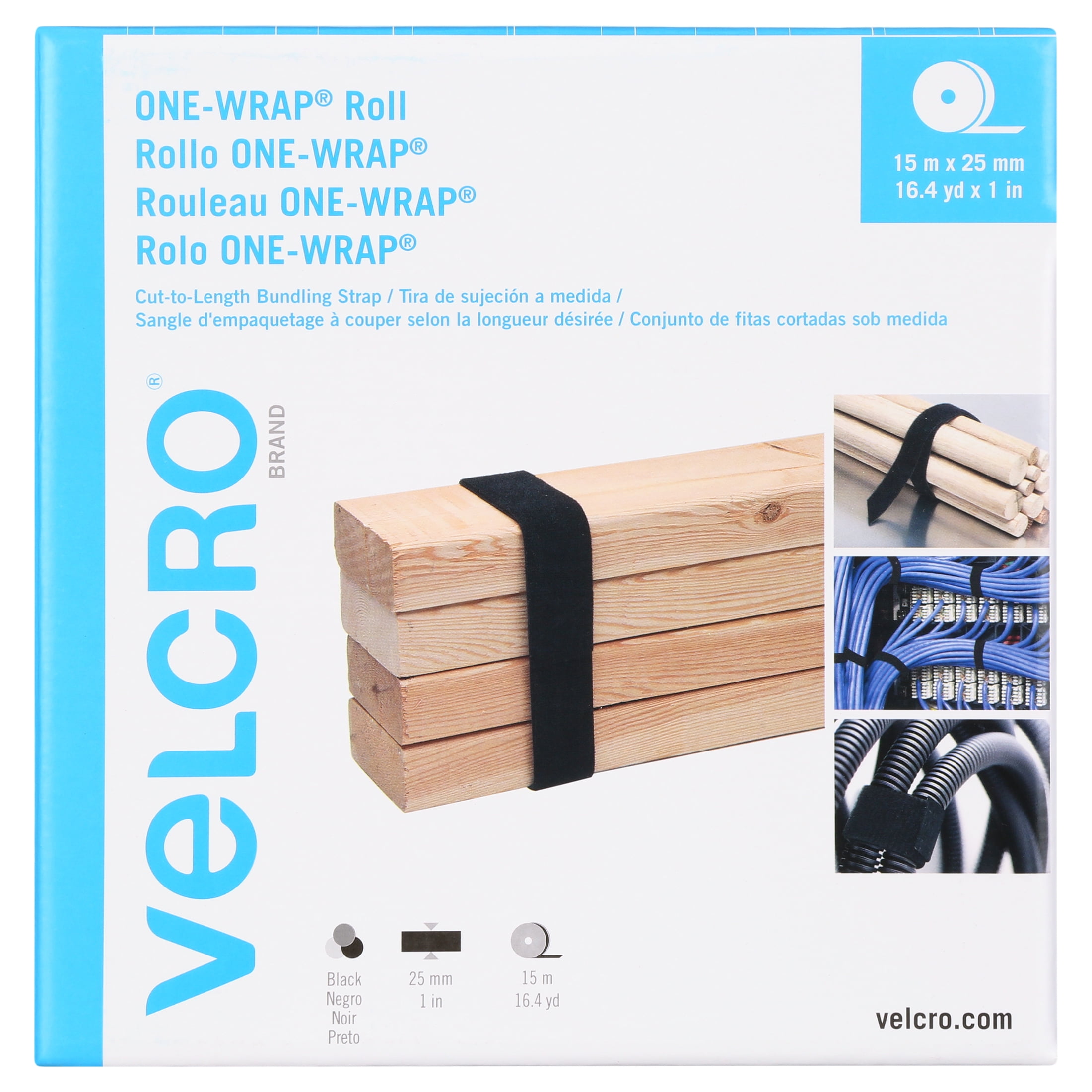 VELCRO Brand ONE-WRAP Roll Self-Gripping Hook and Loop - 15yds x 1