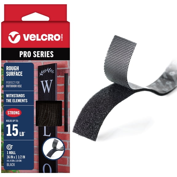 VELCRO® Brand PRO Series Rough Surface, Holds up to 15 Pounds on Brick, 36in x 1 1/2in Tape Black