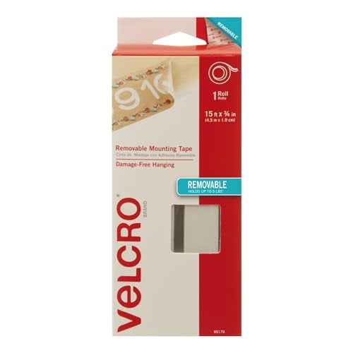 VELCRO Brand Removable Mounting Tape 15ft x 3/4in Roll. White (95179