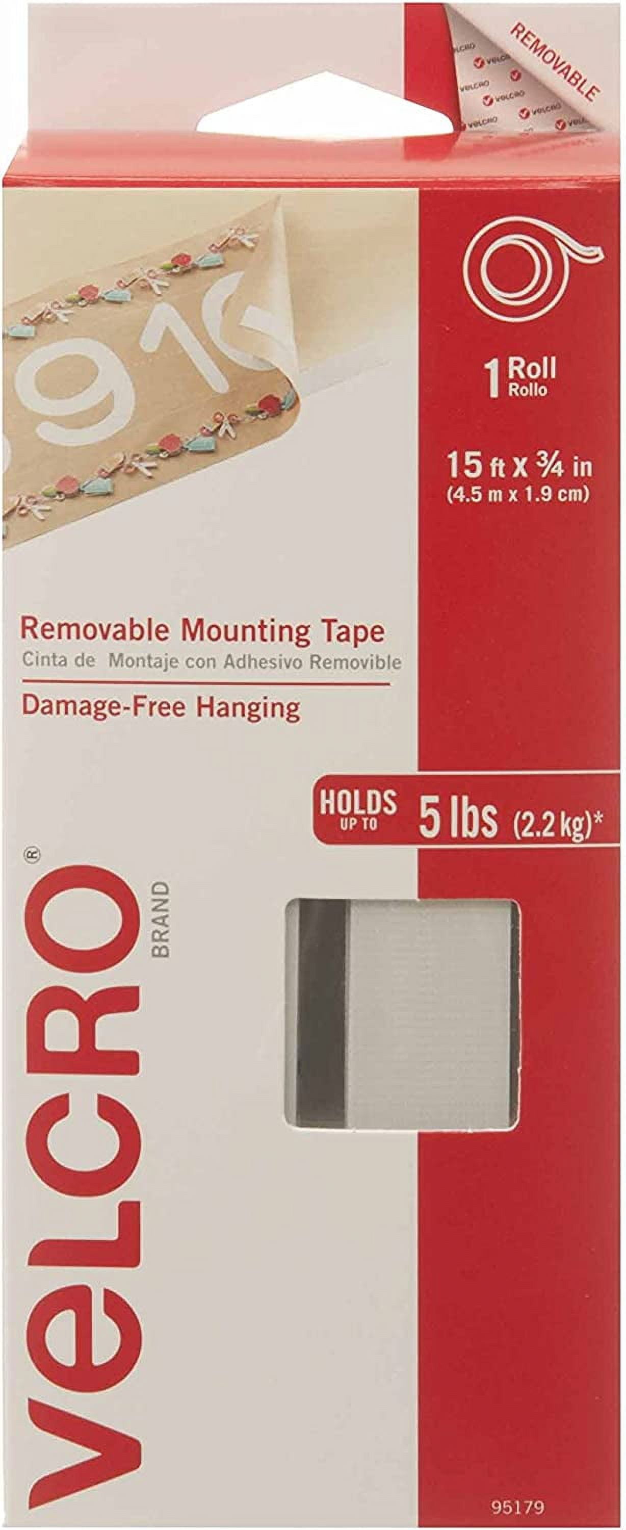 VELCRO® Brand Removable Mounting Tape 15ft x 3/4in Roll. White