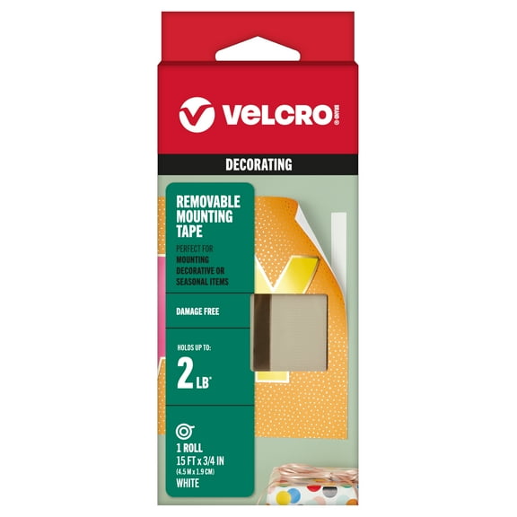 VELCRO Brand - Removable Mounting Tape, Damage-Free Decorating, 15' x 3/4" Roll