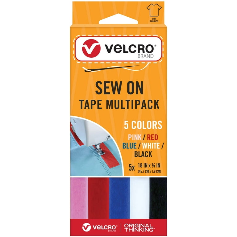 VELCRO Brand Sew On Tape Multipack, Pink, Red, Blue, White & Black, 18 Each