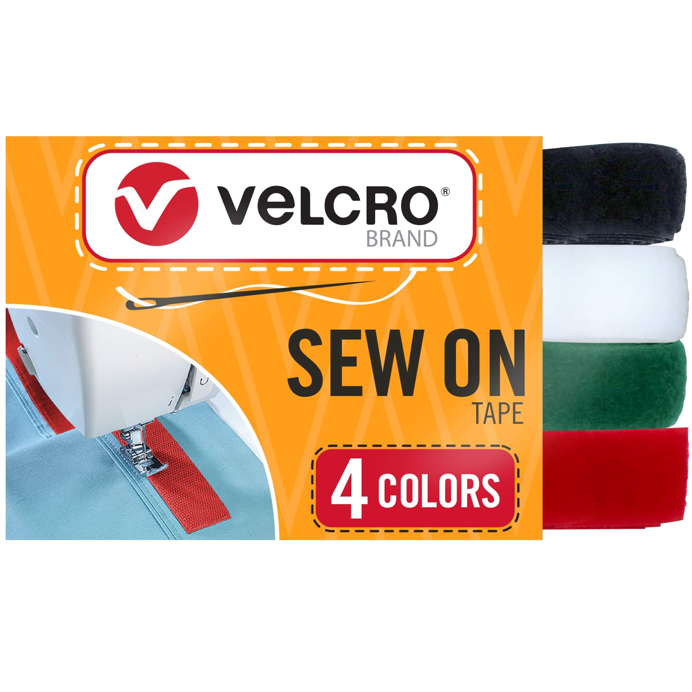 VELCRO Brand Sew on Tape 9ft x 3/4 in Variety Pack 4 Colors for Fabrics