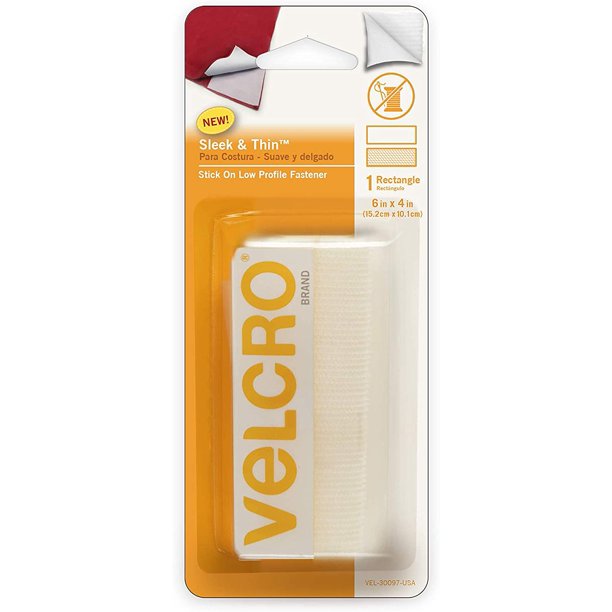 VELCRO Brand Sleek and Thin Stick On for Fabrics 6in x 4in White