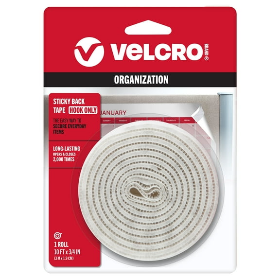 VELCRO Brand Sticky Back Fasteners - Hook Only | Perfect For Home or Office | 10 ft x 3/4 in Tape | White