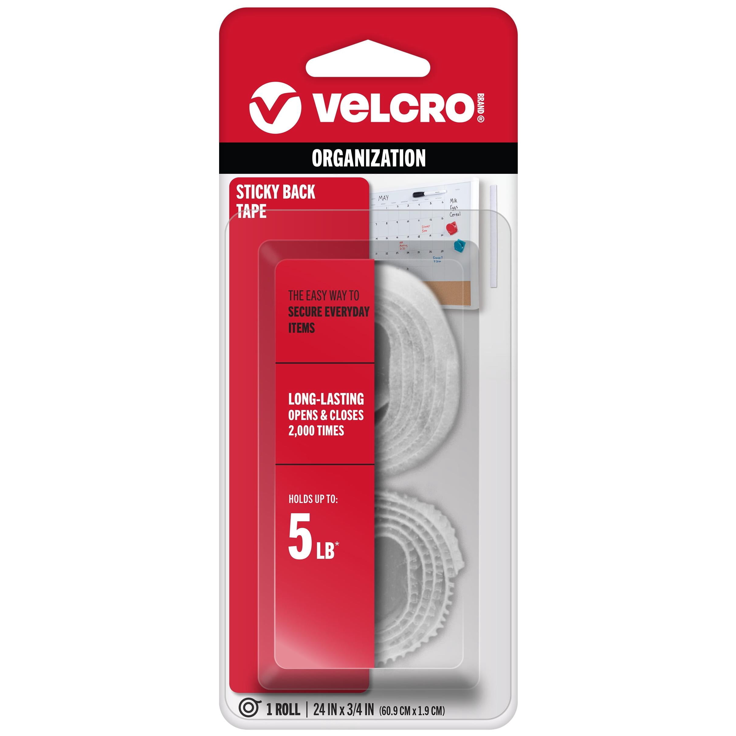 VELCRO Brand Sticky Back, 24" x 3/4" Tape, White, 4 pack