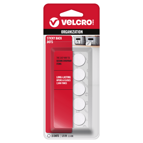 VELCRO Brand Sticky Back Hook and Loop Fasteners, Perfect for Home or Office, 5/8", Pack of 15, White, Coins
