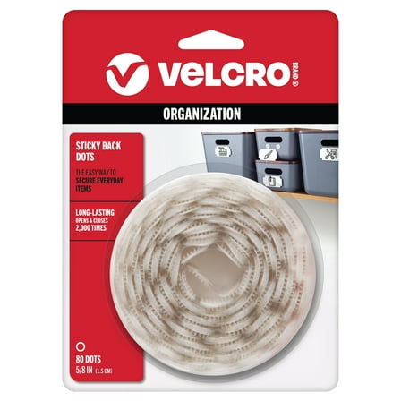 VELCRO Brand Sticky Back Dots with Adhesive, Sticky Back Round Hook and Loop Circles, 5/8i n, 80 pack, Arts and Crafts, School Projects, 95215W, White