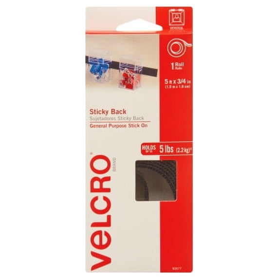 VELCRO® Brand Sticky Back 5ft x 3/4in Roll, Black