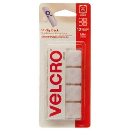 VELCRO Brand Sticky Back Squares Classroom and Office Organization White 7/8" 12 Count Squares