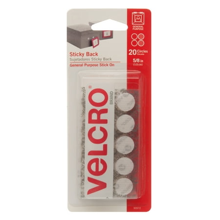VELCRO Brand Sticky Back Coins | Classroom and Office Organization | White 5/8" | 20 Count Circles 90972W