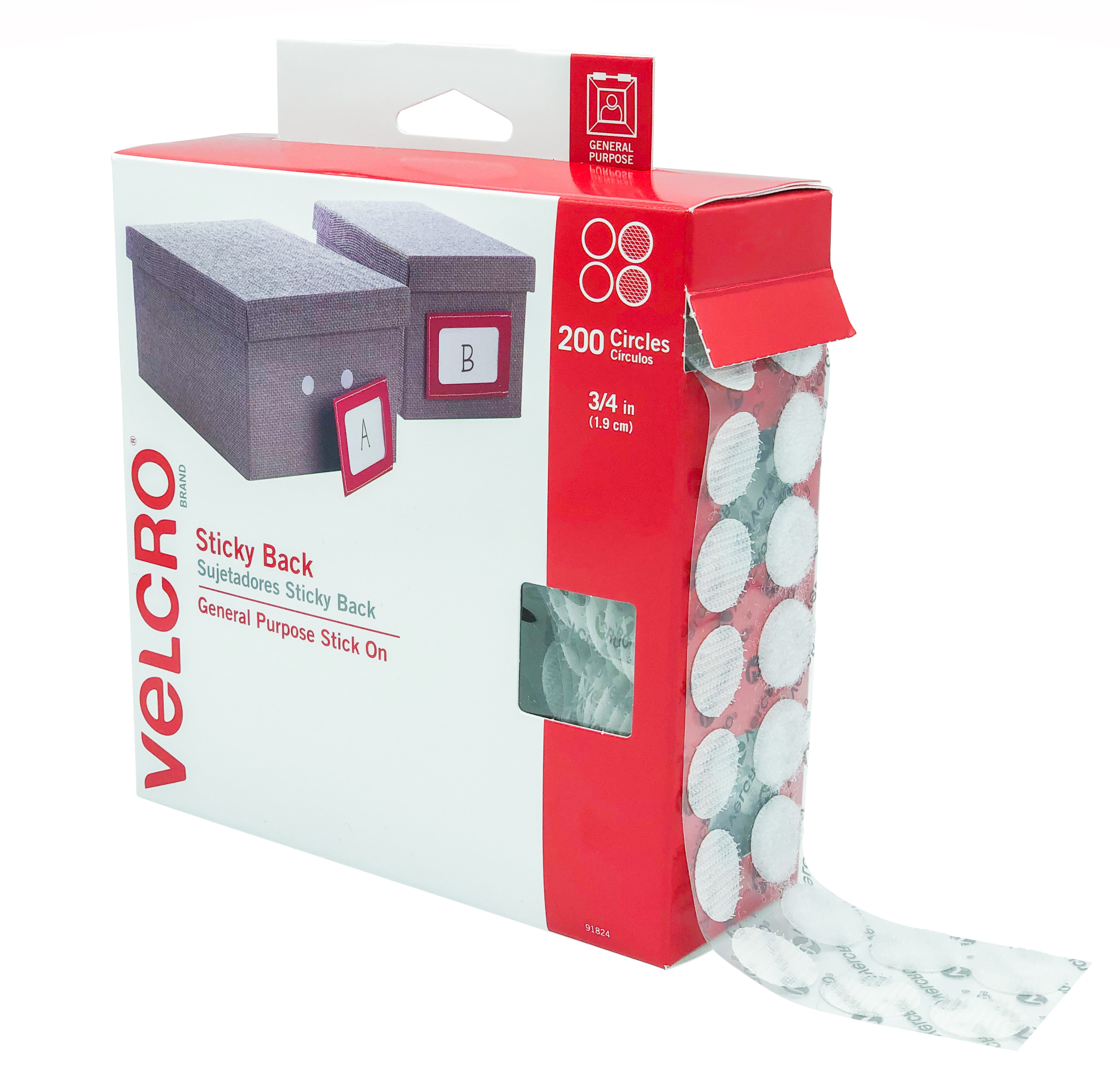 Velcro Brand Sticky Back Dots, 200 pk, Size: 0.75 in Diameter, White