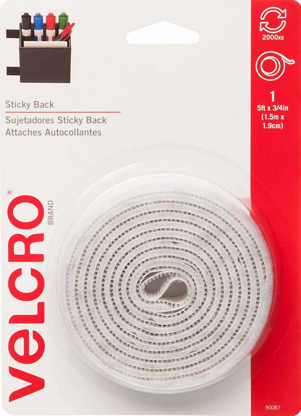 VELCRO Brand - Sticky Back Hook and Loop Fasteners| Perfect for Home or  Office | 18in x 3/4in Tape | White