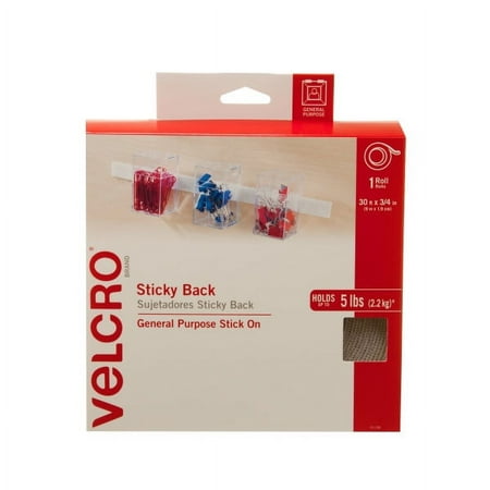 VELCRO Brand - Sticky Back Hook and Loop Fasteners – Peel and Stick Permanent Adhesive Tape Keeps Classrooms, Home, and Offices Organized – Cut-to-Length | 30ft x 3/4in Roll White