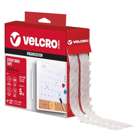 VELCRO Brand - Sticky Back Hook and Loop Fasteners General Purpose Peel & Stick Perfect for Home or Office 15ft x 3/4in Roll White