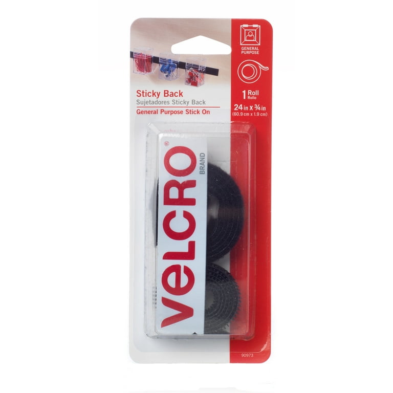 VELCRO Brand Sticky Back Hook and Loop Fasteners Permanent Adhesive Tape  24in x 3/4in Roll Black