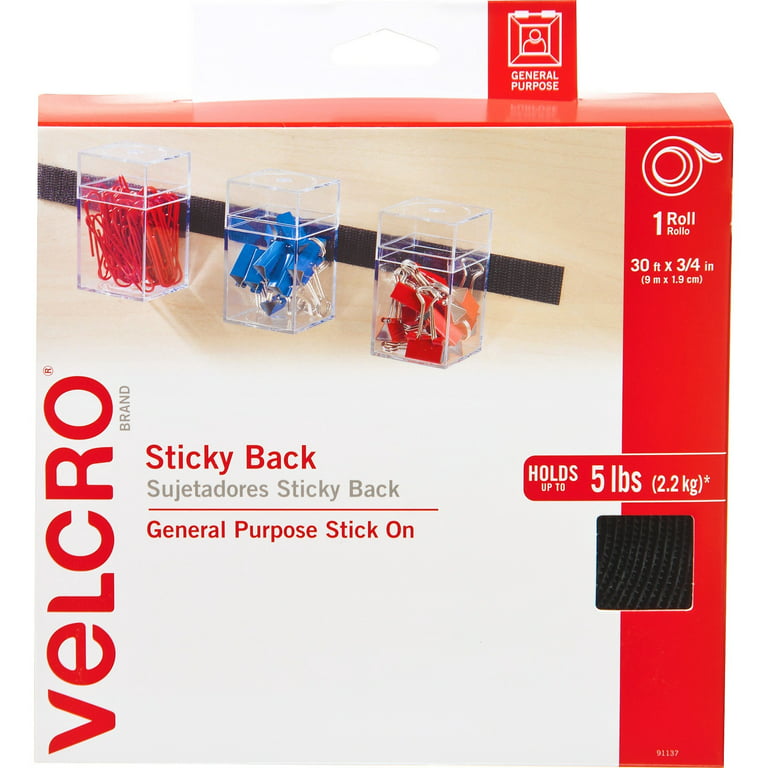 Velcro Sticky Back Fasteners - 3/4 x 50 ft, Black, Roll