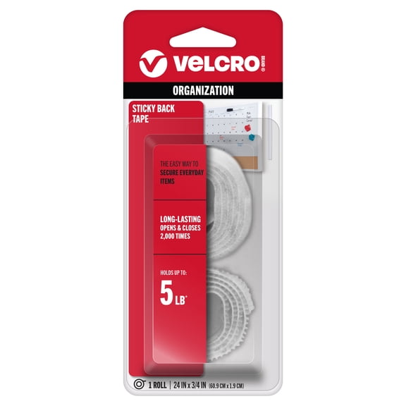 VELCRO Brand Sticky Back Roll | Classroom and Office Organization | White 24" x 3/4" Roll of Tape