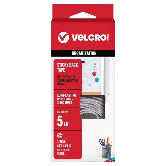 VELCRO Brand Sticky Back Roll | Classroom and Office Organization | White 6ft x 3/4" Roll of Tape