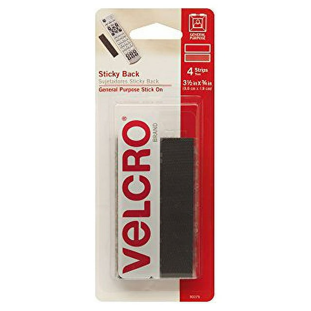 VELCRO Brand Sticky Back Strips with Adhesive | 4 Count | Black 3 1/2 x ...