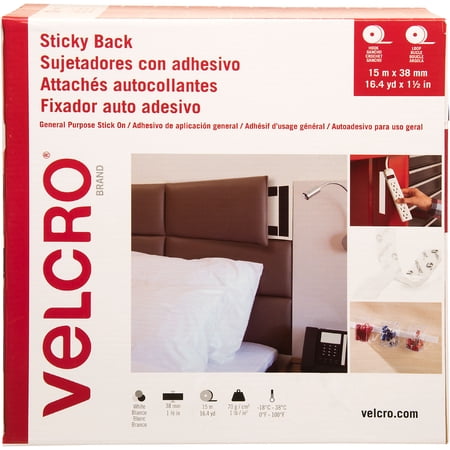VELCRO Brand Sticky Back Tape, General Purpose | Cut-to-Length | Easy-to-Use, Peel and Stick | 16.4yd x 1 1/2in tape white