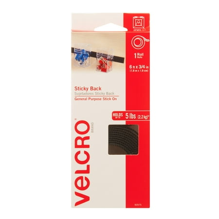 VELCRO Brand Sticky Back Tape Roll with Adhesive | Cut Strips to Length | Hook and Loop Fasteners | Perfect for Home, Office or Classroom, 6' x 3/4" Black, 90975W