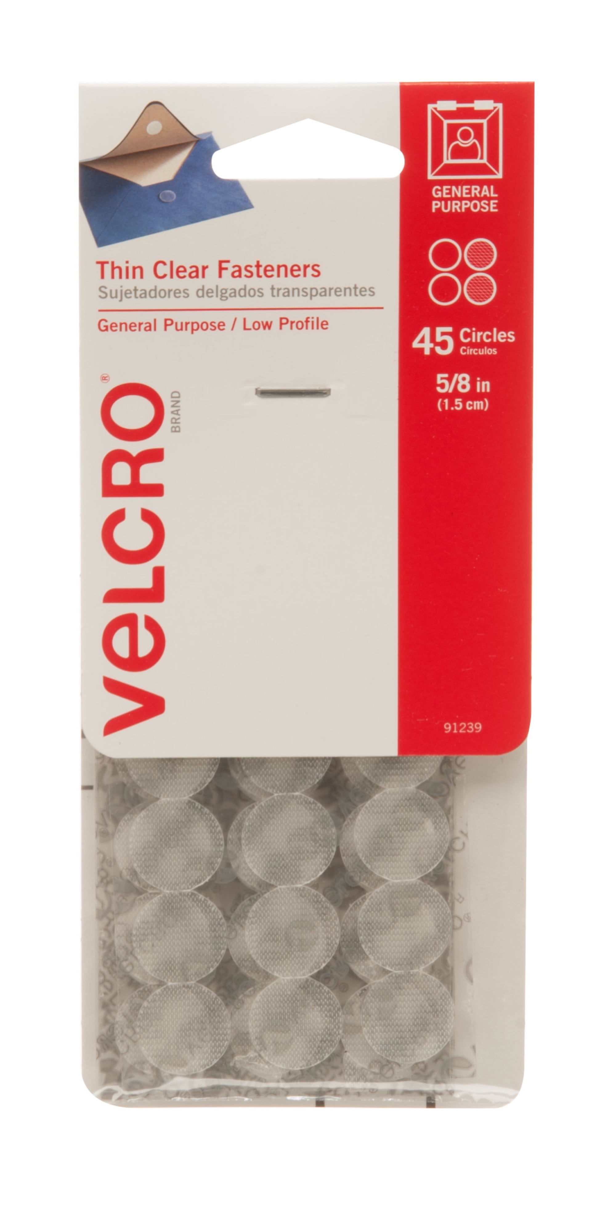 VELCRO Brand Thin Clear Fastener Dots General Purpose Low Profile 5/8in  Circles Clear 45 Ct 