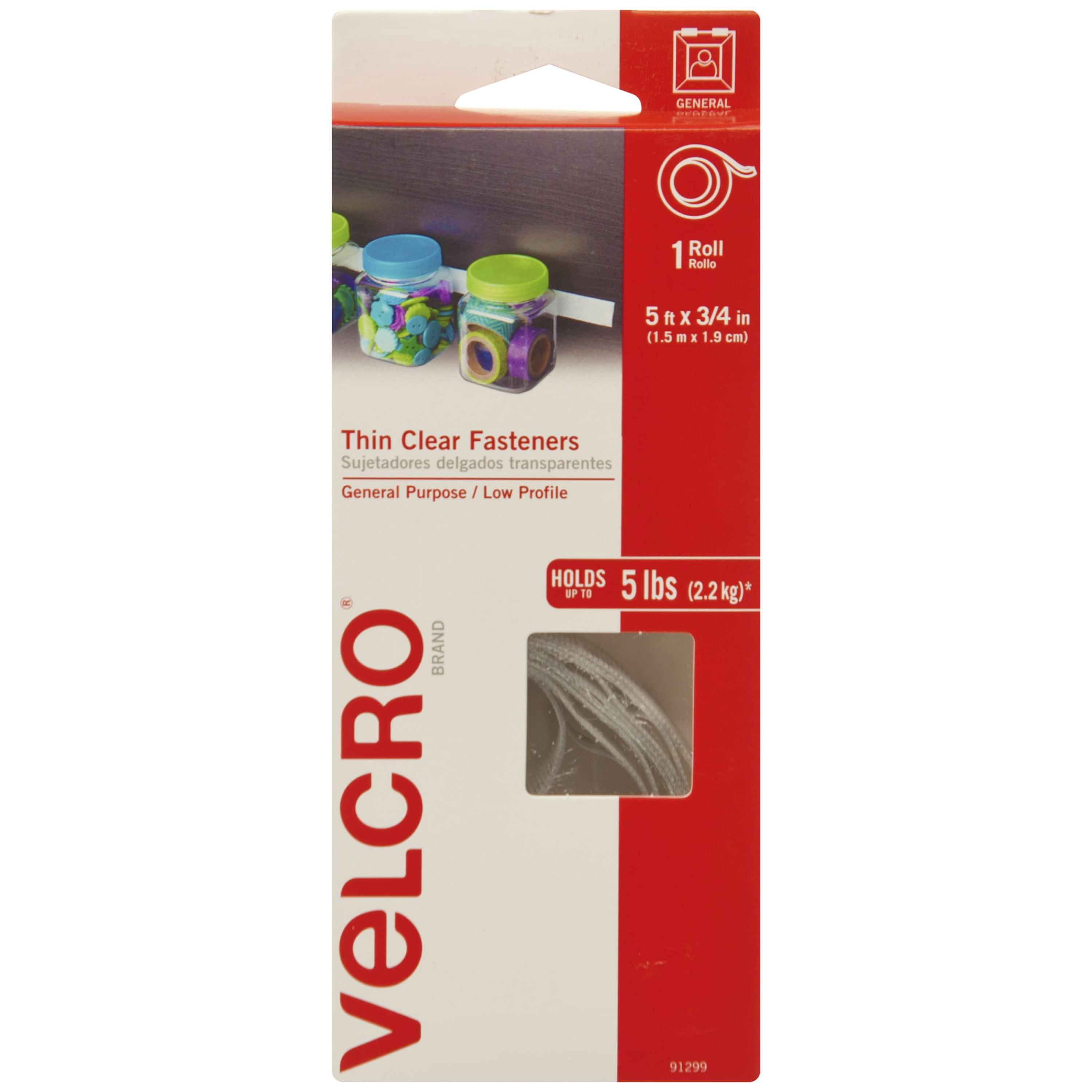 VELCRO Brand - Thin Clear Fasteners | General Purpose/ Low Profile | Perfect for Home, Classroom or Office, 5ft x 3/4in Roll Clear