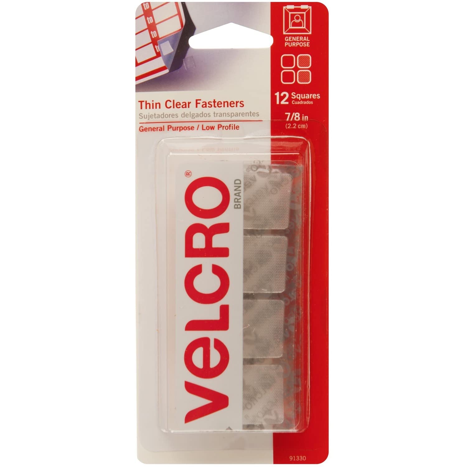 VELCRO Brand Thin Clear Mounting Squares 7/8 Inch Pack 12 Adhesive