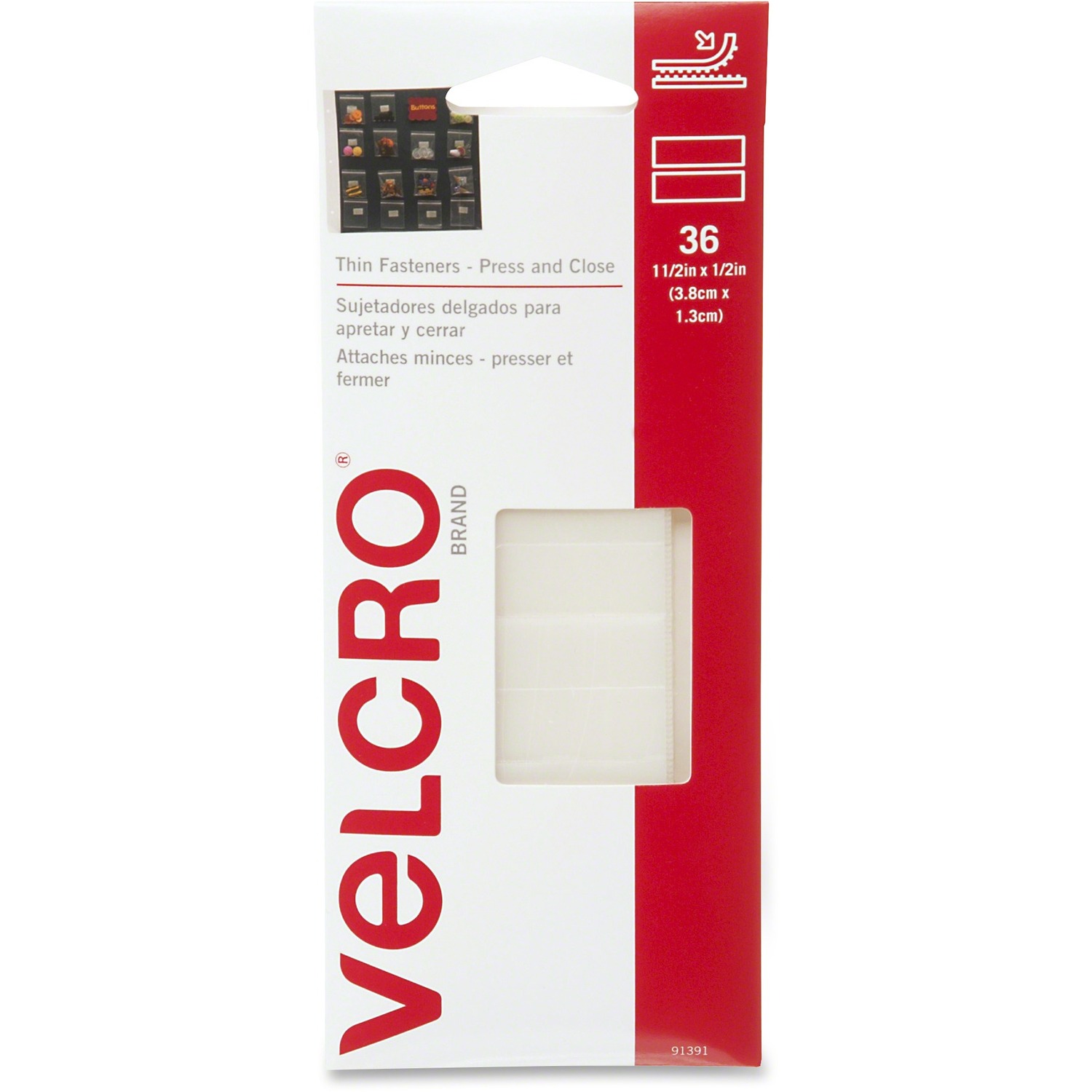 VELCRO® Brand Thin Fasteners - Press and Close 1 1/2in x 1/2in strips. 36 ct - image 1 of 2