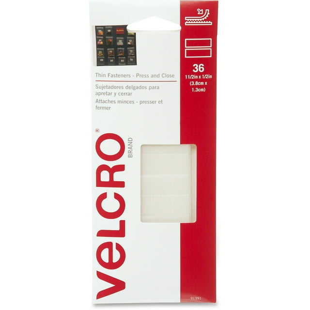 VELCRO® Brand Thin Fasteners - Press and Close 1 1/2in x 1/2in strips. 36 ct