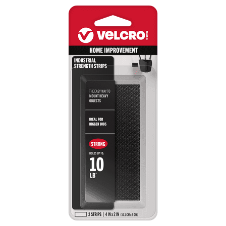 VELCRO Brand Industrial Strength, Indoor & Outdoor Use, Superior Holding Power on Smooth Surfaces, Black, 4" x 2", Strips
