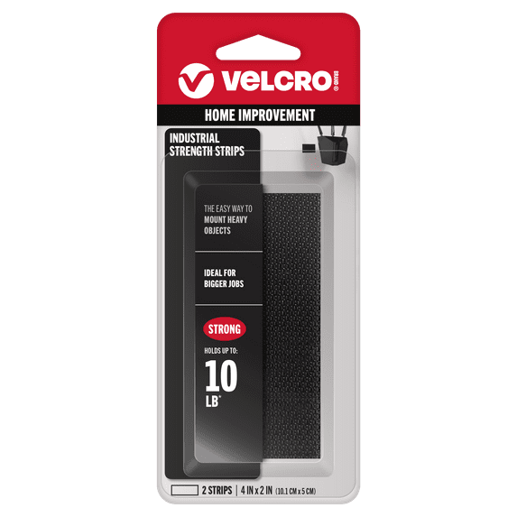 VELCRO Brand Industrial Strength, Indoor & Outdoor Use, Superior Holding Power on Smooth Surfaces, Black, 4" x 2", Strips