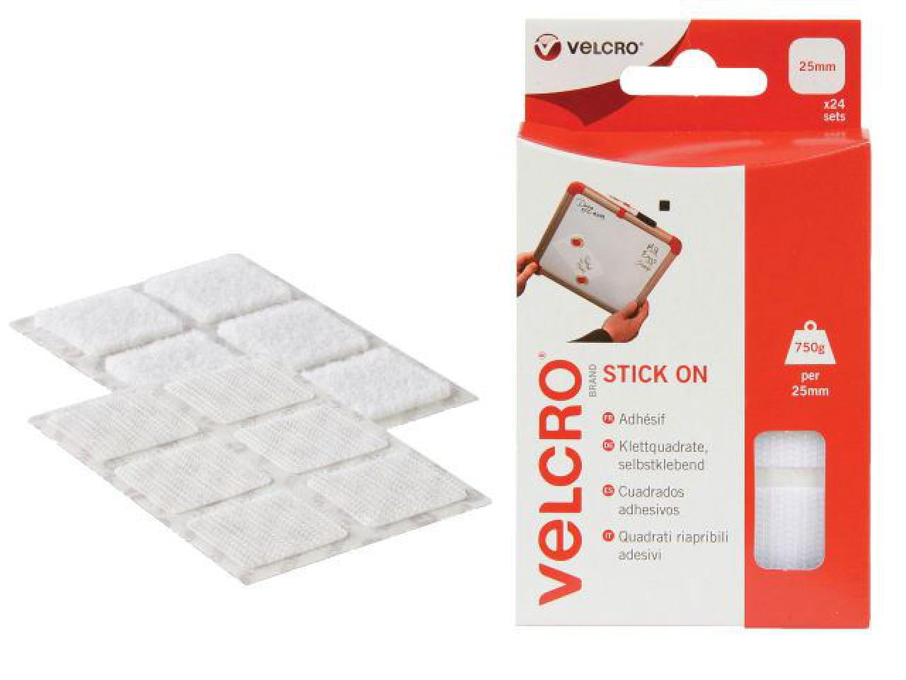 VELCRO Brand - VELCRO® Brand Stick On Squares 25mm White (Pack 24)