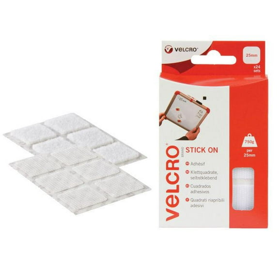VELCRO Brand - VELCRO Brand Stick On Squares 25mm White (Pack 24)