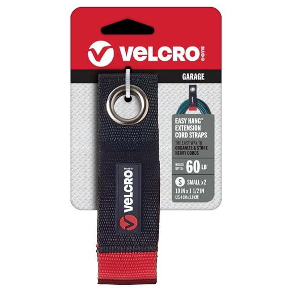 VELCRO Brand EASY HANG Extension Cord Organizer, 2pk Black Heavy Duty Nylon & Polyethylene Straps for Bulk Storage, Small 10 in Wall Hang, Holds 60lbs