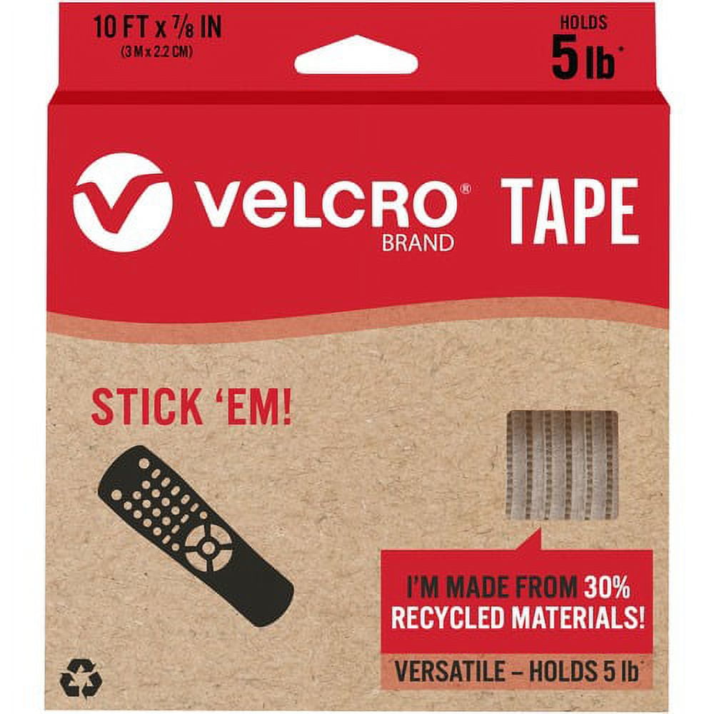 VELCRO® Eco Collection Adhesive Backed Tape - 10 ft Length x 0.88 Width -  1 Each - White